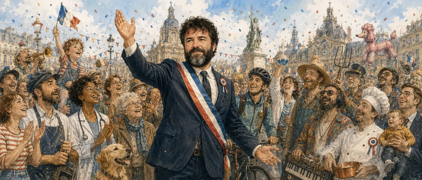 Aymeric Lomprette saluant la foule en liesse, écharpe tricolore